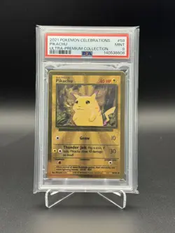 Pokemon PSA 9 Mint Pikachu 58/102 Gold Metal Celebrations UPC - Image 1