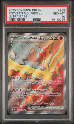 2025 POKEMON DESTINED RIVALS ULTRA RARE TEAM ROCKET'S MOLTRES EX PSA 10 - Image 1