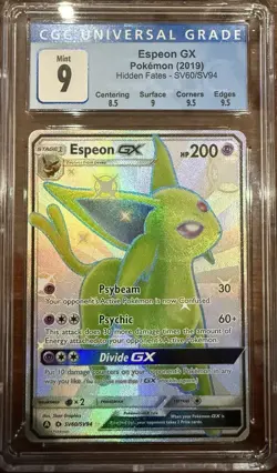 CGC 9 Mint Espeon GX Pokemon Hidden Fates #SV60/SV94 Shiny Vault - Image 1