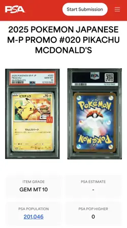 PSA 10 Pikachu 020/M-P - McDonald’s Happy Set Promo - Japanese Pokemon Card 205 - Image 5
