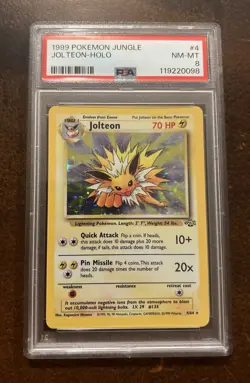 1999 Jolteon Pokemon Jungle Holo Foil Card 4/64 PSA 8 NM-MT - Image 1