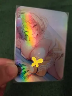 BLONDE BEACH BABE RAINBOW FOIL WAIFU ANIME CARD - Image 1