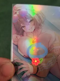 BLONDE BEACH BABE RAINBOW FOIL WAIFU ANIME CARD - Image 2
