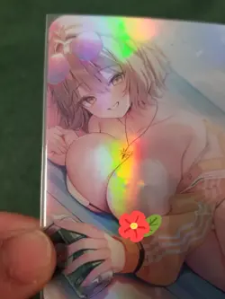 BLONDE BEACH BABE RAINBOW FOIL WAIFU ANIME CARD - Image 3