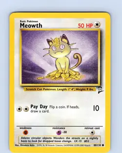 Pokemon TCG Meowth Base Set 2 80/130 Unlimited Common Card WOTC LP-NM - Image 1