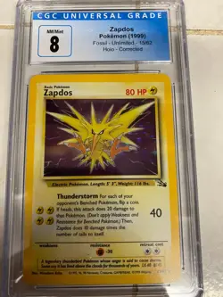 Zapdos 15/62 - Pokemon TCG Fossil Set Rare Holo *CGC GRADE 8* - Image 1