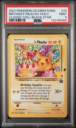 Birthday Pikachu Holo 24 Celebrations Classic Collection Pokemon PSA 9 *980 - Image 1