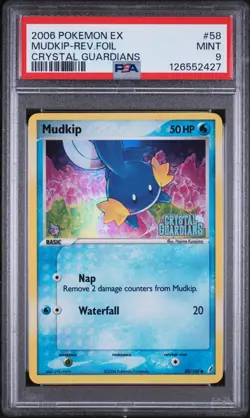 Pokemon EX Crystal Guardians #58/100 Mudkip - Reverse Foil PSA 9 Mint (2006) - Image 1