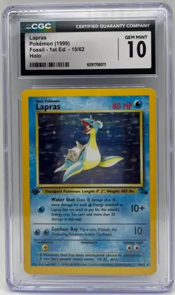 1999 Pokemon Fossil 1st Edition Lapras #10 Holo CGC 10 - Image 1