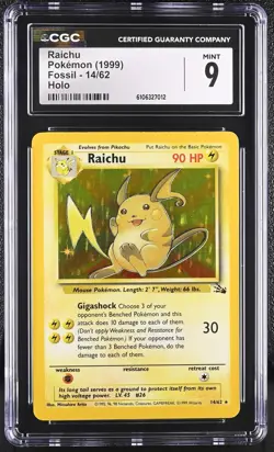 POKEMON 1999 FOSSIL UNLIMITED RAICHU Holo RARE #14 ⭐CGC 9 MINT⭐ - Image 1