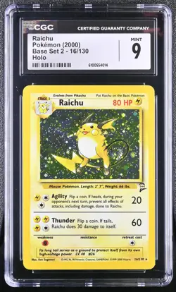 POKEMON 2000 BASE SET 2 RAICHU #16 HOLO ⭐CGC 9 MINT⭐ - Image 1