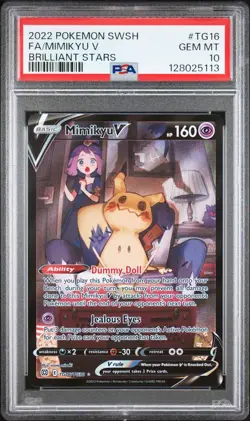 2022 POKEMON SWORD & SHIELD BRILLIANT STARS #TG16 FULL ART/MIMIKYU V PSA 10 - Image 1