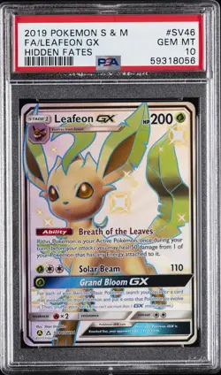 2019 POKEMON SUN & MOON HIDDEN FATES #SV46 FULL ART/LEAFEON GX PSA 10 - Image 1