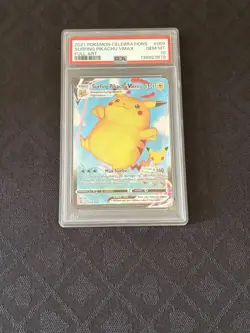 2021 POKEMON CELEBRATIONS #009 FULL ART/SURFING PIKACHU VMAX PSA 10 - Image 1