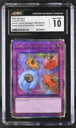 Token Stampede *CGC 10* RA04-EN149 *POP 1* Quarter Century Secret Rare * Yugioh - Image 1