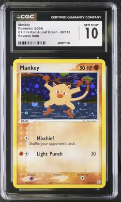 CGC 10 Mankey 2004 EX Fire Red & Leaf Green 38/112 Reverse Holo Pokemon Card - Image 1