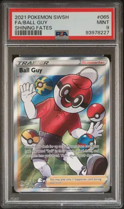 PSA 9 MINT Ball Guy 065/072 Shining Fates Full Art Trainer Holo Pokemon TCG 2021 - Image 1