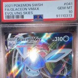 2021 POKEMON GLACEON VMAX #041/203 SWSH07 EVOLVING SKIES PSA 10 ULTRA RARE HOLO - Image 3