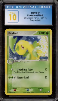 Pokemon Bayleef EX Unseen Forces Reverse Holo #35 Sticker Smudge CGC 10 Pristine - Image 1