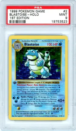 Pokemon Blastoise #2 Base Set 1st Edition Shadowless Holo PSA 9 Mint - Image 1