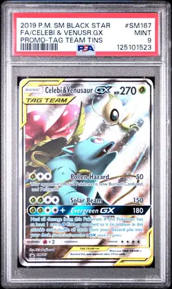 2019 POKEMON SM BLACK STAR PROMO #SM167 FA/CELEBI & VENUSR.GX PROMO-TAG TEAM TIN - Image 1