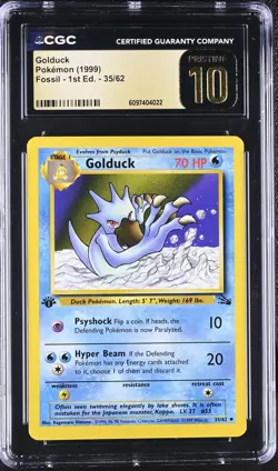 CGC Pristine 10 Golduck 35/62 1st Edition Fossil Pokemon Card - Image 1
