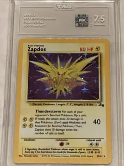 Pokemon TCG WOTC Fossil Zapdos 15/62 Holo Rare Vintage Unlimited TAG 7.5 PSA SGC - Image 1
