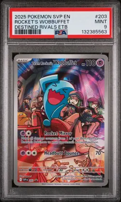 Team Rocket's Wobbuffet 203/182 Destined Rivals Elite Trainer Box Pokemon PSA 9 - Image 1