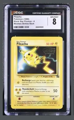 1999 Pokemon Black Star Promos Mewtwo Strikes Back Pikachu #4 CGC 8 - Image 1