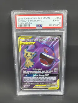 2019 Pokemon Team Up Gengar and Monika GX 164 PSA 6 - Image 1