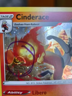 POKEMON CINDERACE 034/202 RARE COSMOS HOLO WITH HD SWIRL SWORD & SHIELD SEE PICS - Image 2