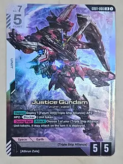 GUNDAM TCG CARD GAME JUSTICE GUNDAM GD01-066 LR HOLO FOIL ENGLISH NEWTYPE RISING - Image 1
