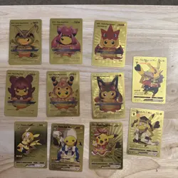 Pokemon Pikachu cosplay Lot Of 11 Gold Foil Fan Art Collectible Cards 5 Are Vmax - Image 1