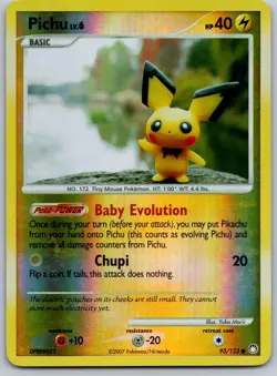 Pichu - 93/123 - Common - Reverse Holo LP, English Pokemon Mysterious Treasures - Image 1