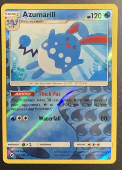 Pokemon Reverse Holo Azumarill Rare SM - Burning Shadows 35/147 LP - Image 1