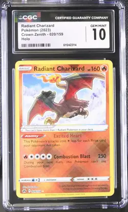 Pokemon Radiant Charizard 020/159 CGC Gem Mint 10 Crown Zenith 2023 - Image 1