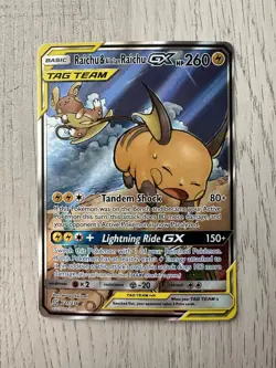 Pokemon Raichu & Alolan Raichu GX TAG TEAM Full Art Holo 221/236 Sm-Unified Min. - Image 1