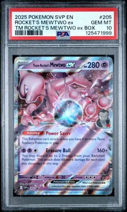 2025 POKEMON SVP EN-SV BLACK STAR PROMO #205 TEAM ROCKET'S MEWTWO EX PSA 10 - Image 1