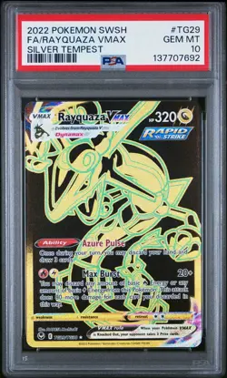 PSA 10 Rayquaza Vmax Full Art TG29/TG30 Silver Tempest Pokemon - Image 1