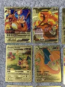Set of 32 Hi-Gloss Charizard,Mewtwo,Umbreon,Pikachu&More Gold Foil Fan Art Cards - Image 2