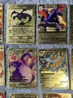 Set of 32 Hi-Gloss Charizard,Mewtwo,Umbreon,Pikachu&More Gold Foil Fan Art Cards - Image 3