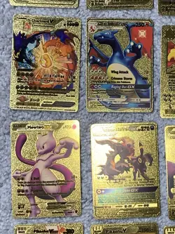 Set of 32 Hi-Gloss Charizard,Mewtwo,Umbreon,Pikachu&More Gold Foil Fan Art Cards - Image 5