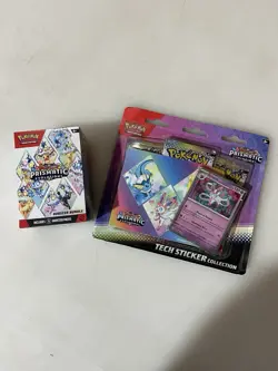 Pokemon Prismatic Evolutions Tech Sticker Collection + Booster Bundle Lot of 2 - Image 1