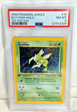 1999 Pokemon Jungle Scyther Holo 1st Edition PSA 8 - Image 1