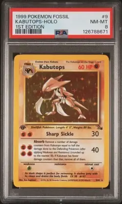 KABUTOPS HOLO #9 PSA 8 • 1999 POKEMON FOSSIL 1ST EDITION - Image 1