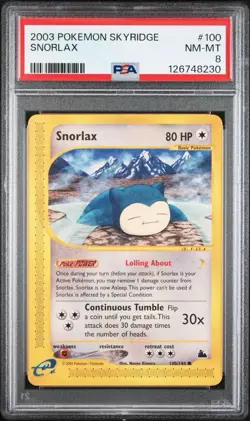 2003 POKEMON SKYRIDGE #100 SNORLAX PSA 8 - Image 1
