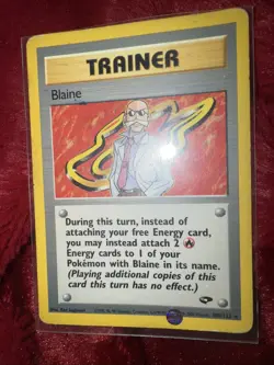 Pokemon Trainer Blaine 100/132 Gym Challenge Regular Rare Card Played - Image 1