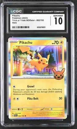 ⚡⚡ CGC 10 Gem Mint Pikachu 062/193 Trick or Trade BOOster Pokemon Card holo - Image 1