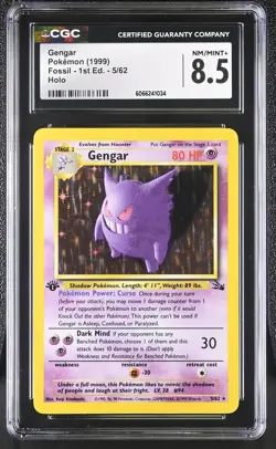 CGC 8.5 Gengar 1999 Fossil 1st Edition 5/62 Holo Pokemon Card - Image 1