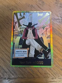 Dracule Mihawk OP14 Gold Don!! Azure Sea's Seven One Piece Card English NM - Image 1